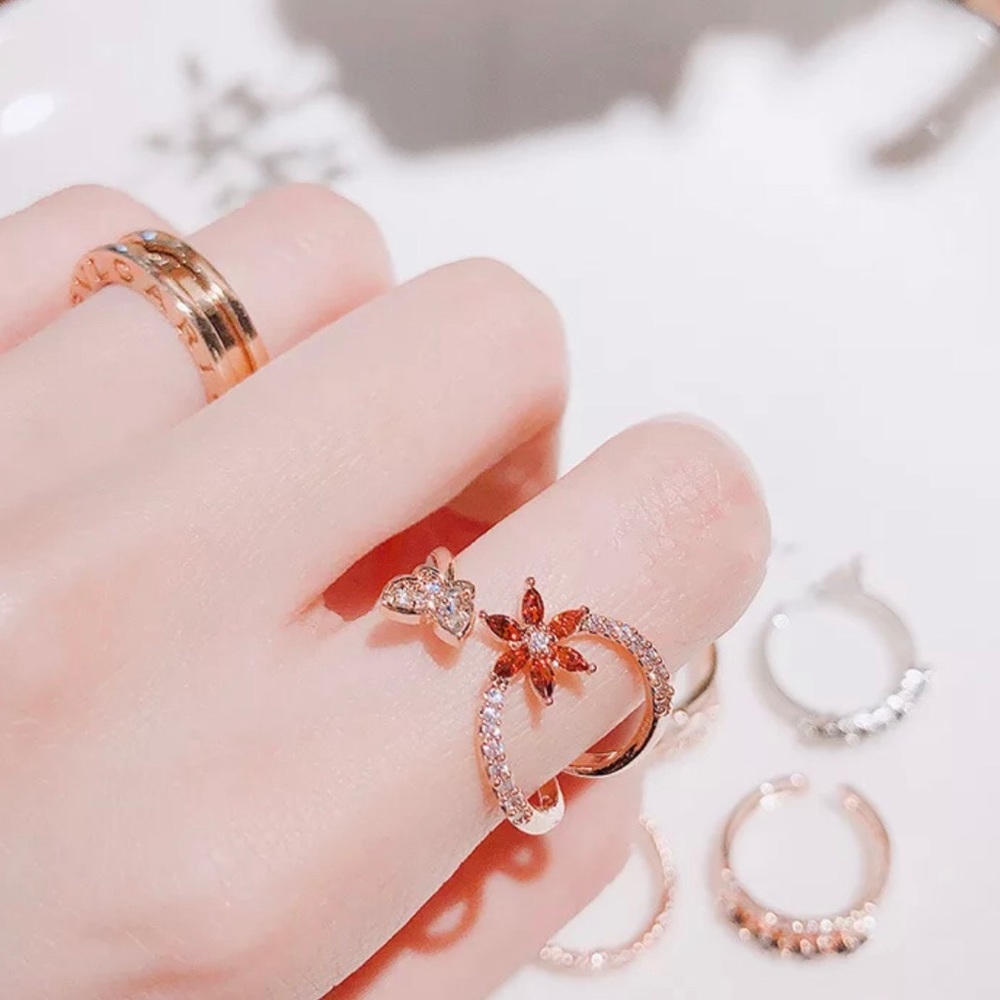 CZ Rose Gold Butterfly & Flower Ring - Picture 2 of 3
